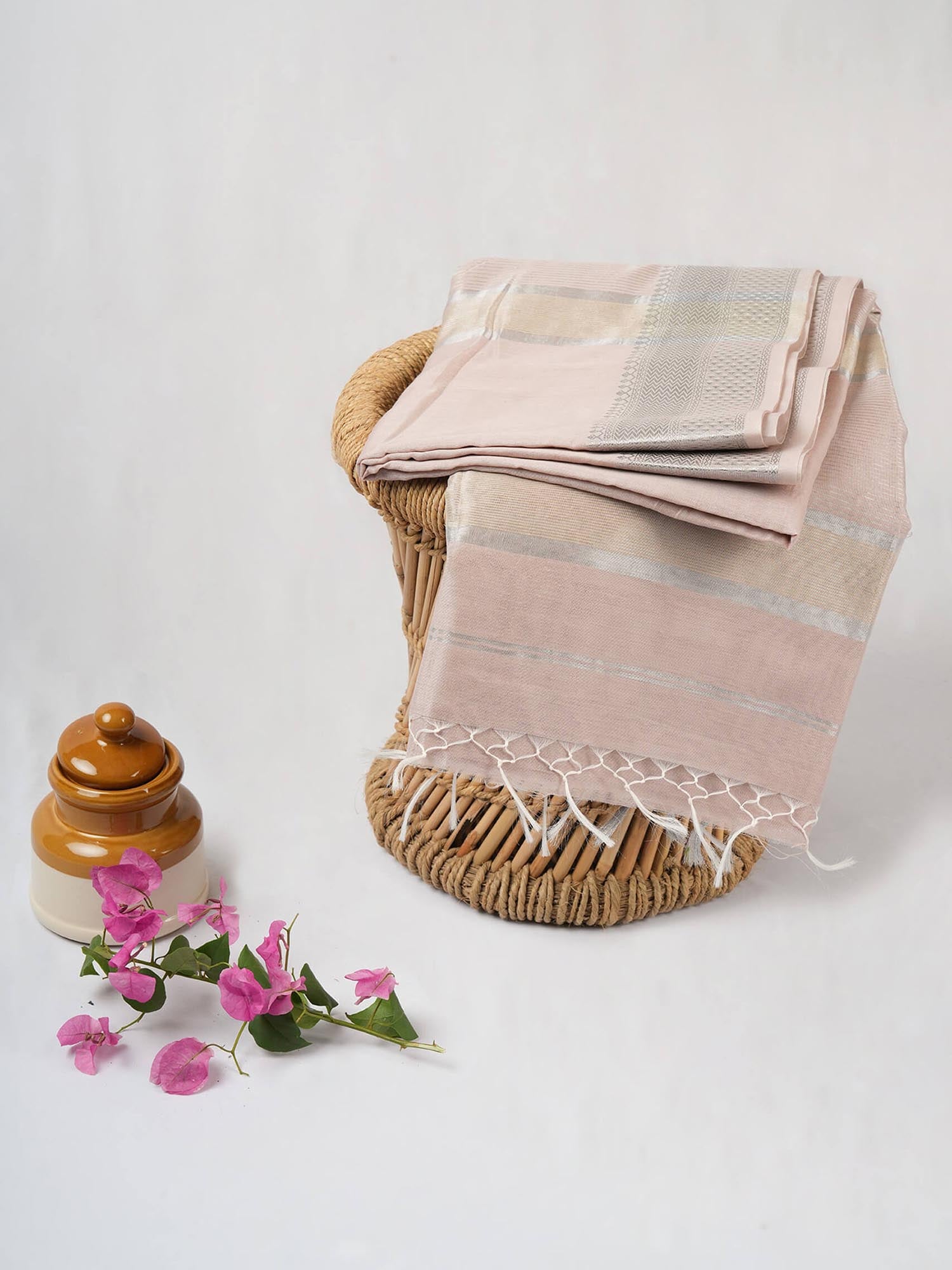 Rose colour Handloom bridal wear Saree