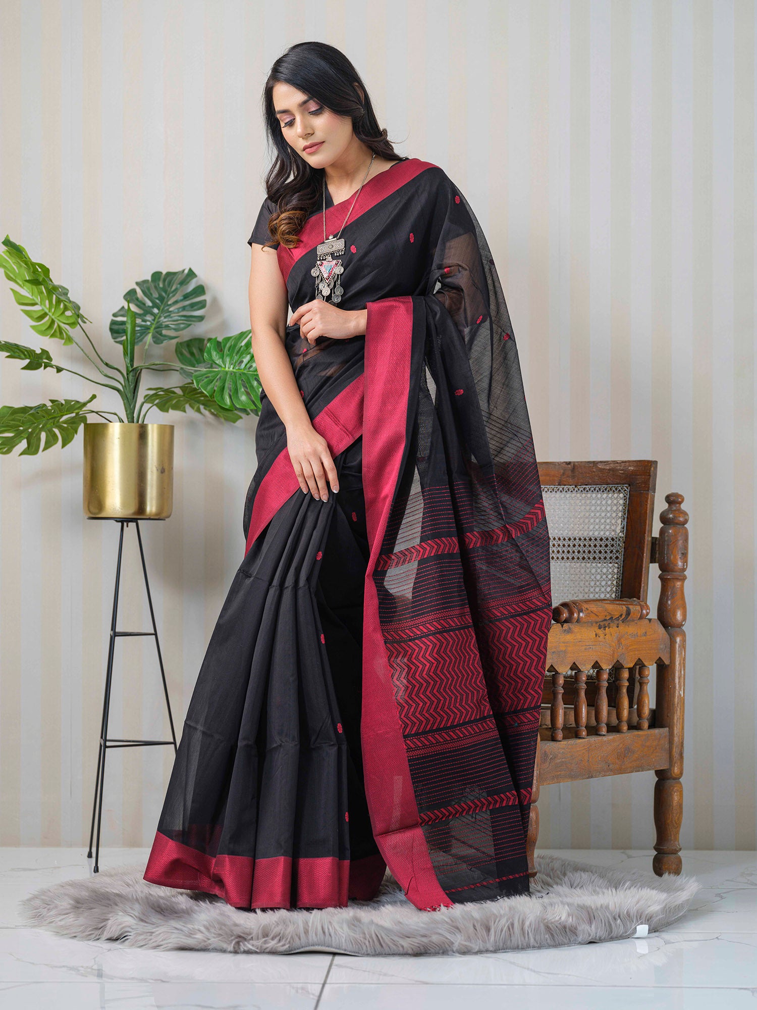 Black office wear cotton saree