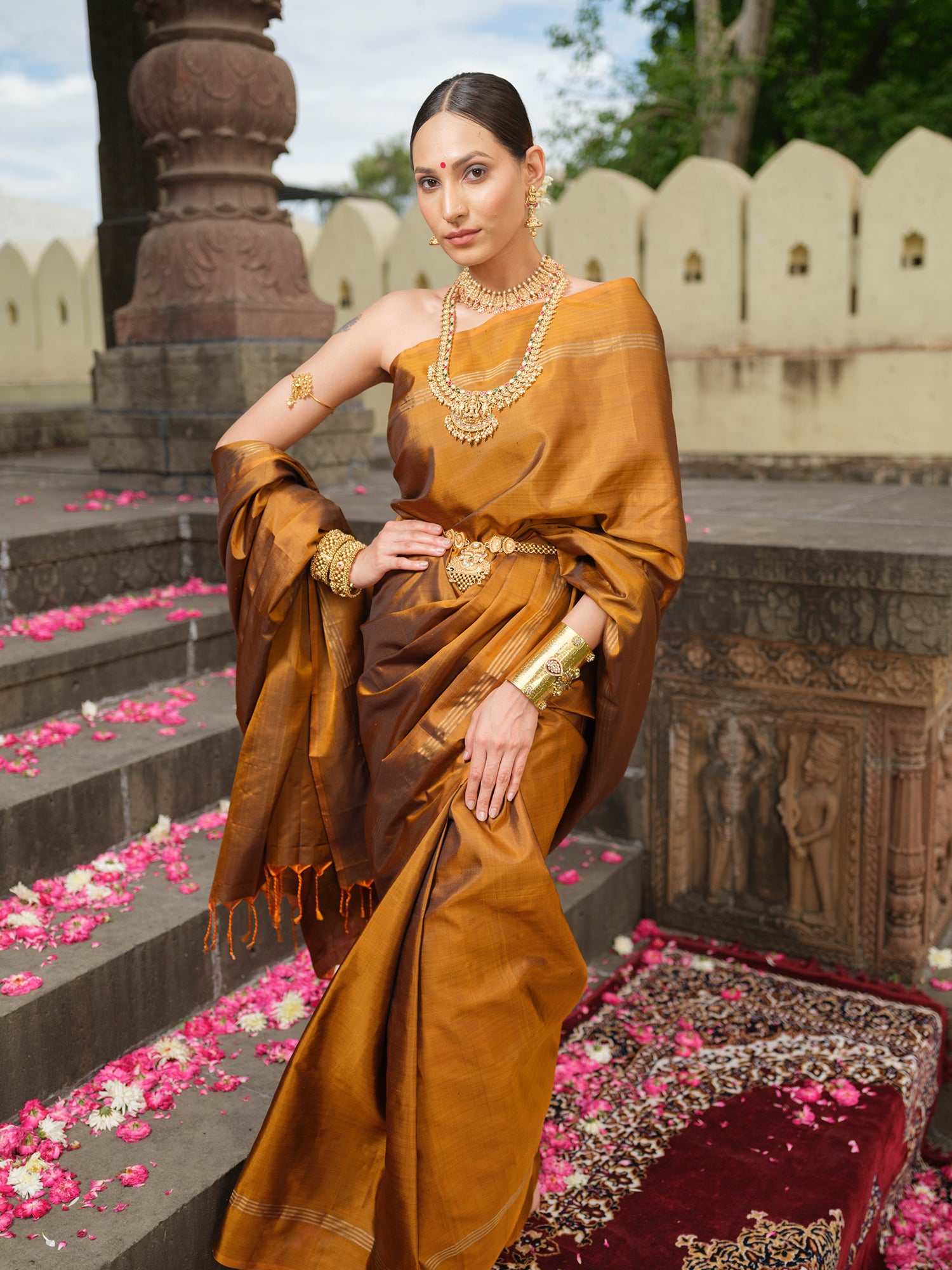 Harini - Honey Coloured Mulberry Silk Saree