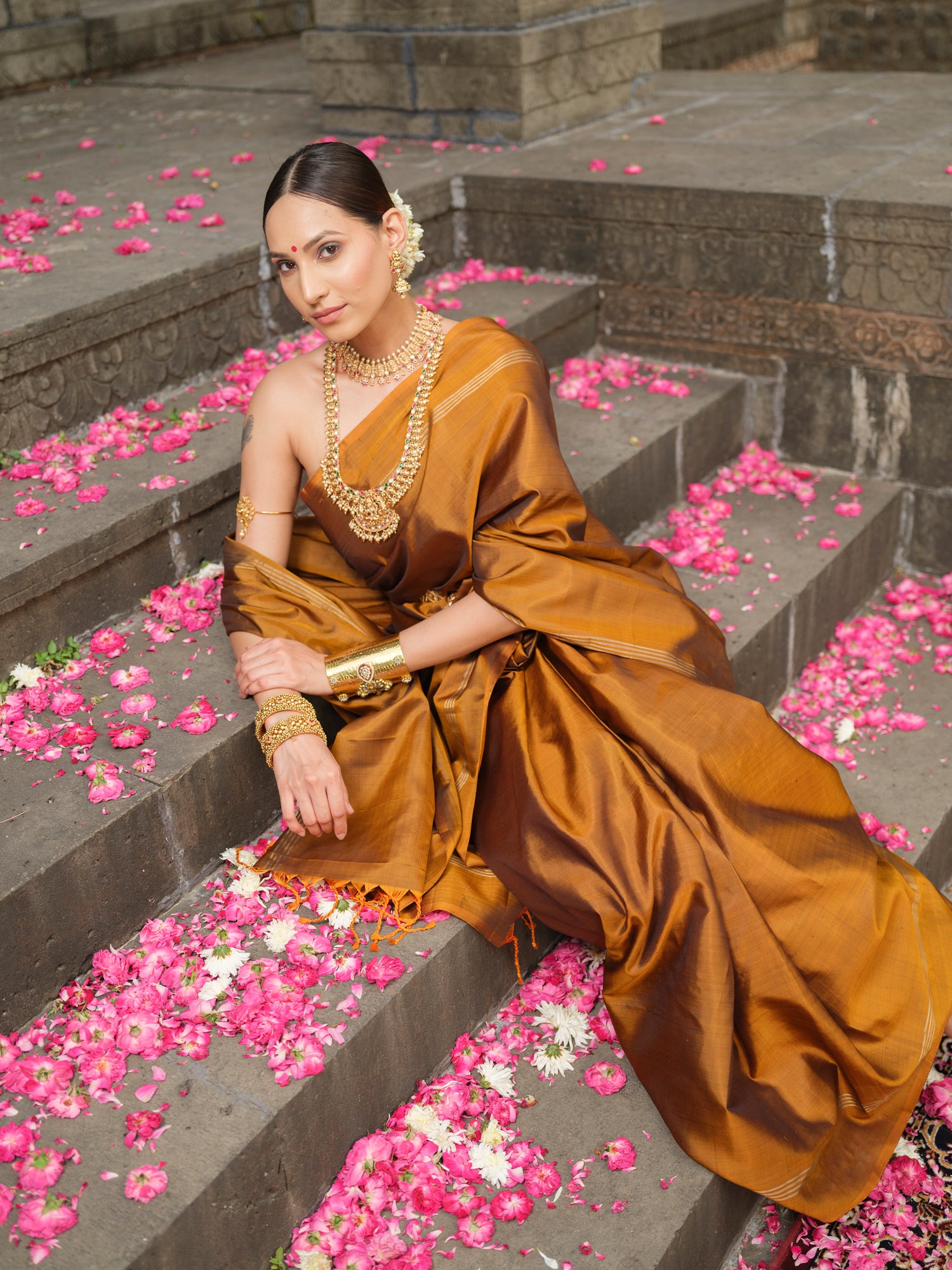 Harini - Honey Coloured Mulberry Silk Saree