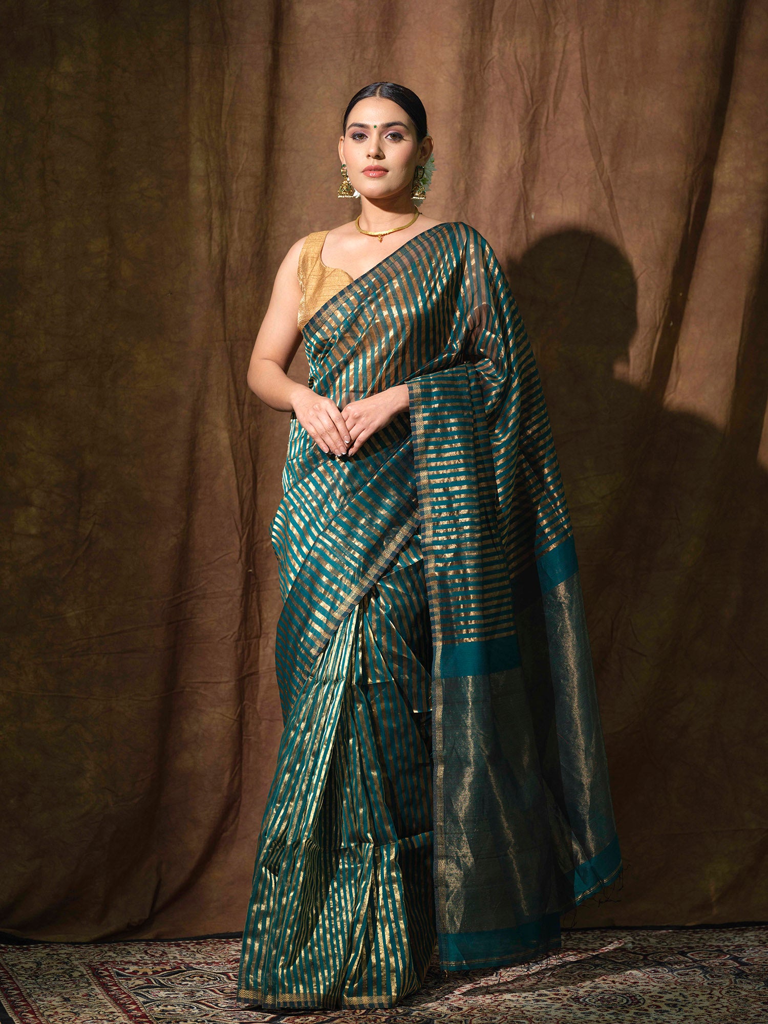Green cotton tissue silk saree