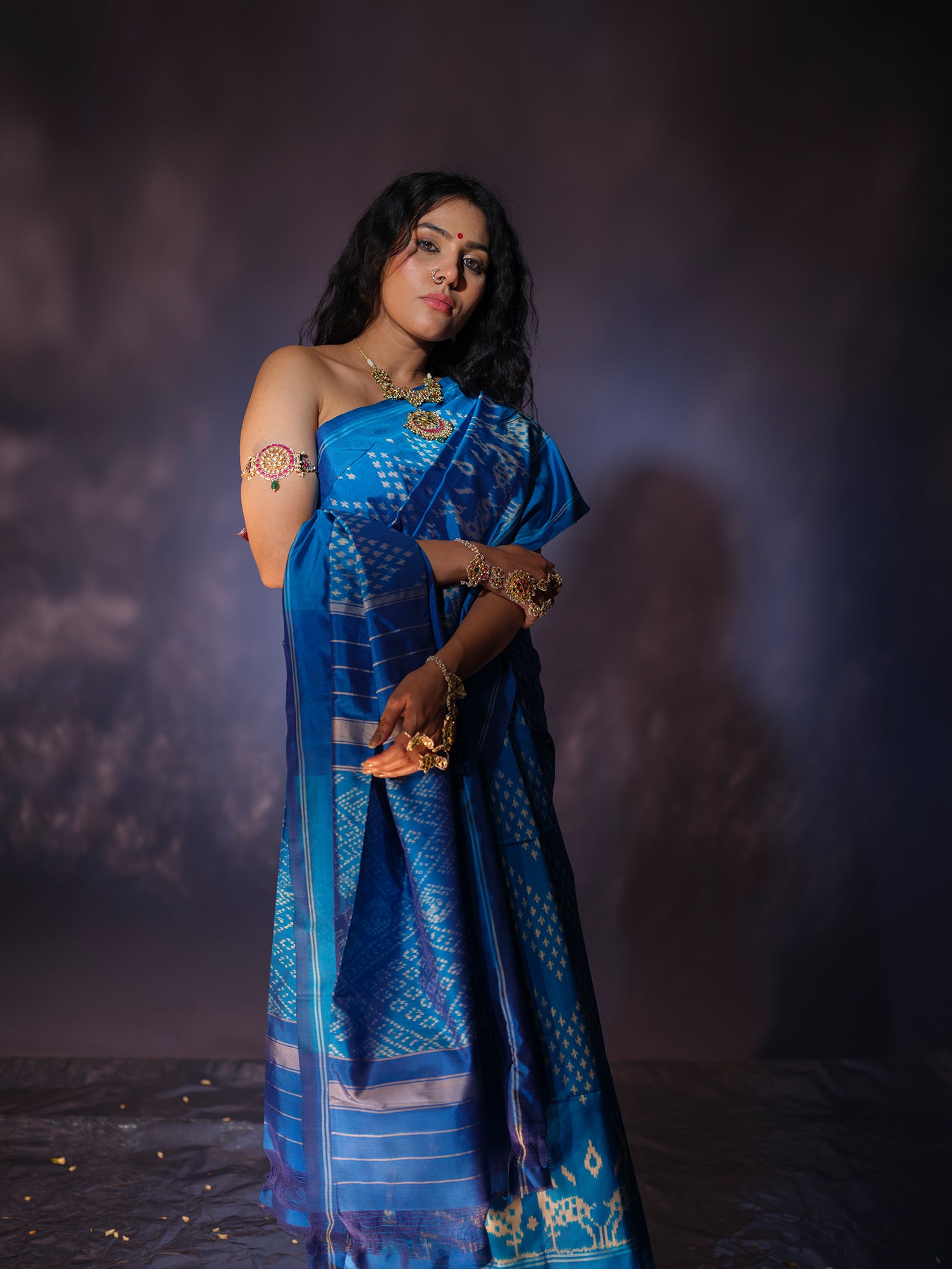 Krishna - Bright Blue Ikat Silk Saree