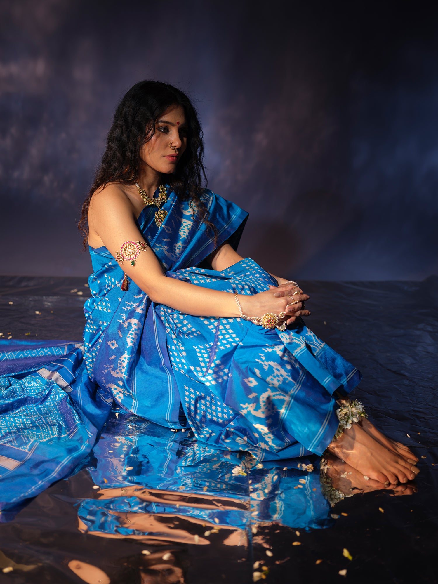 Krishna - Bright Blue Ikat Silk Saree