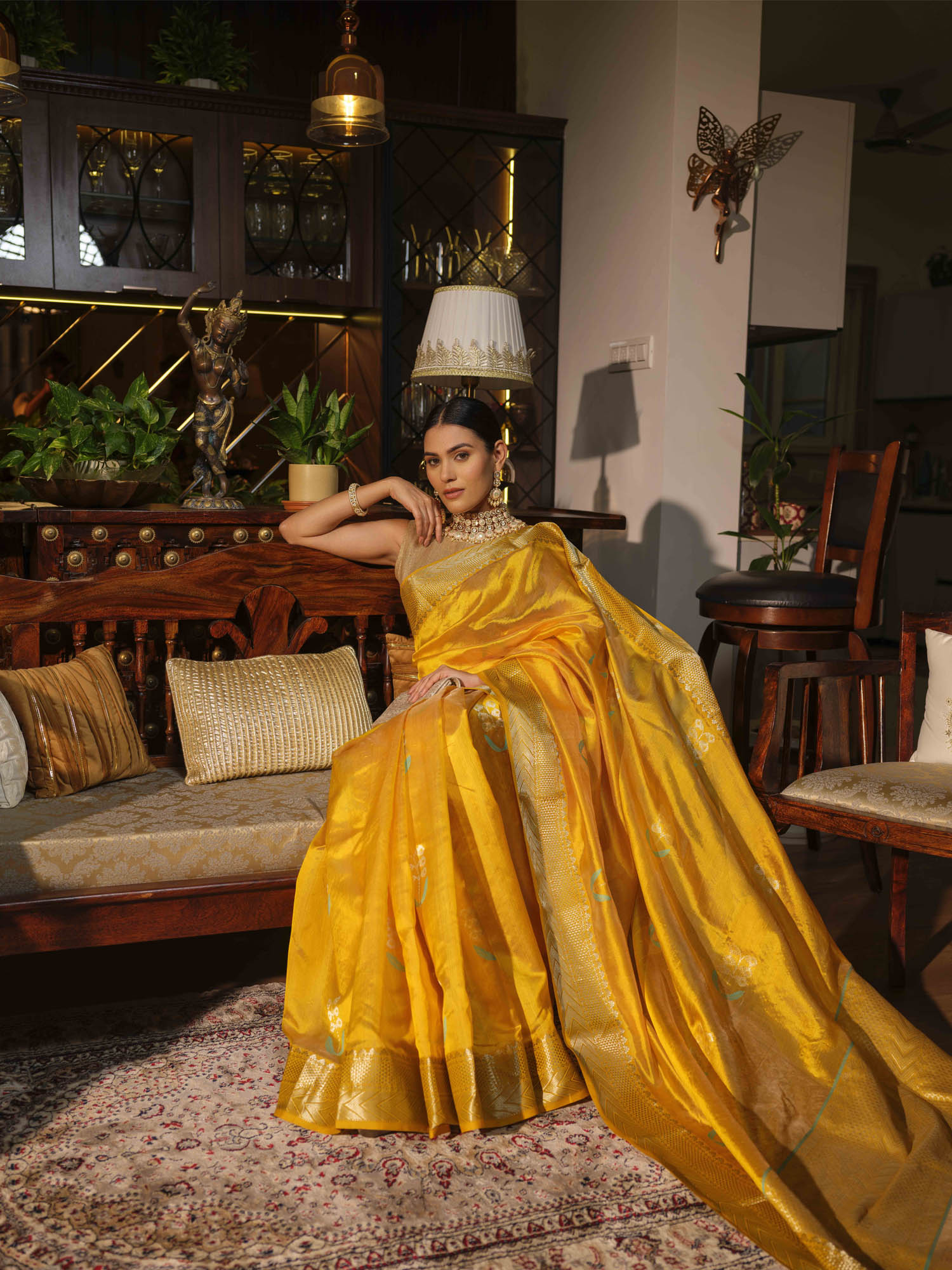Saranya - Mango Yellow Pattu Silk Chanderi Saree