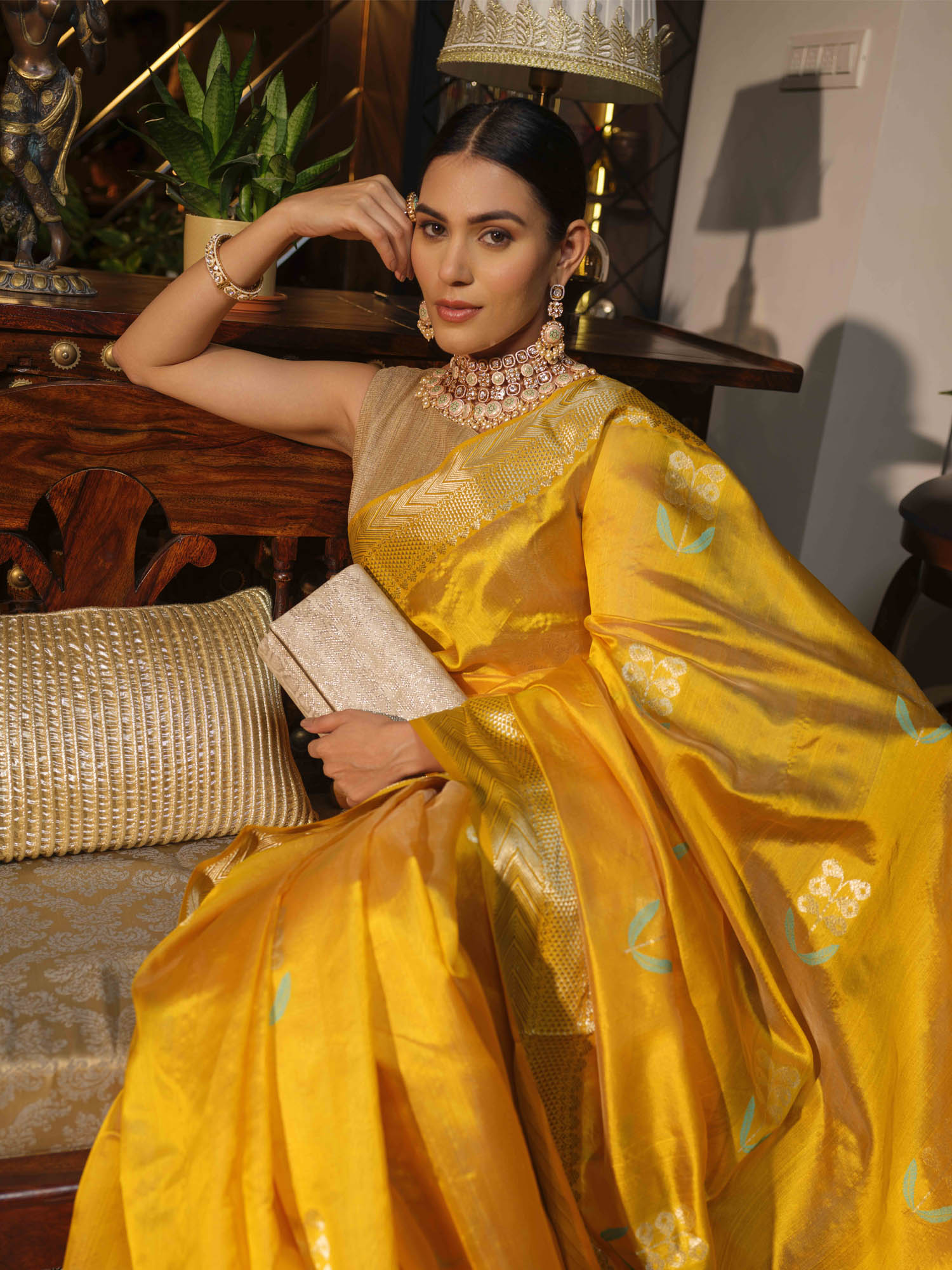 Saranya - Mango Yellow Pattu Silk Chanderi Saree