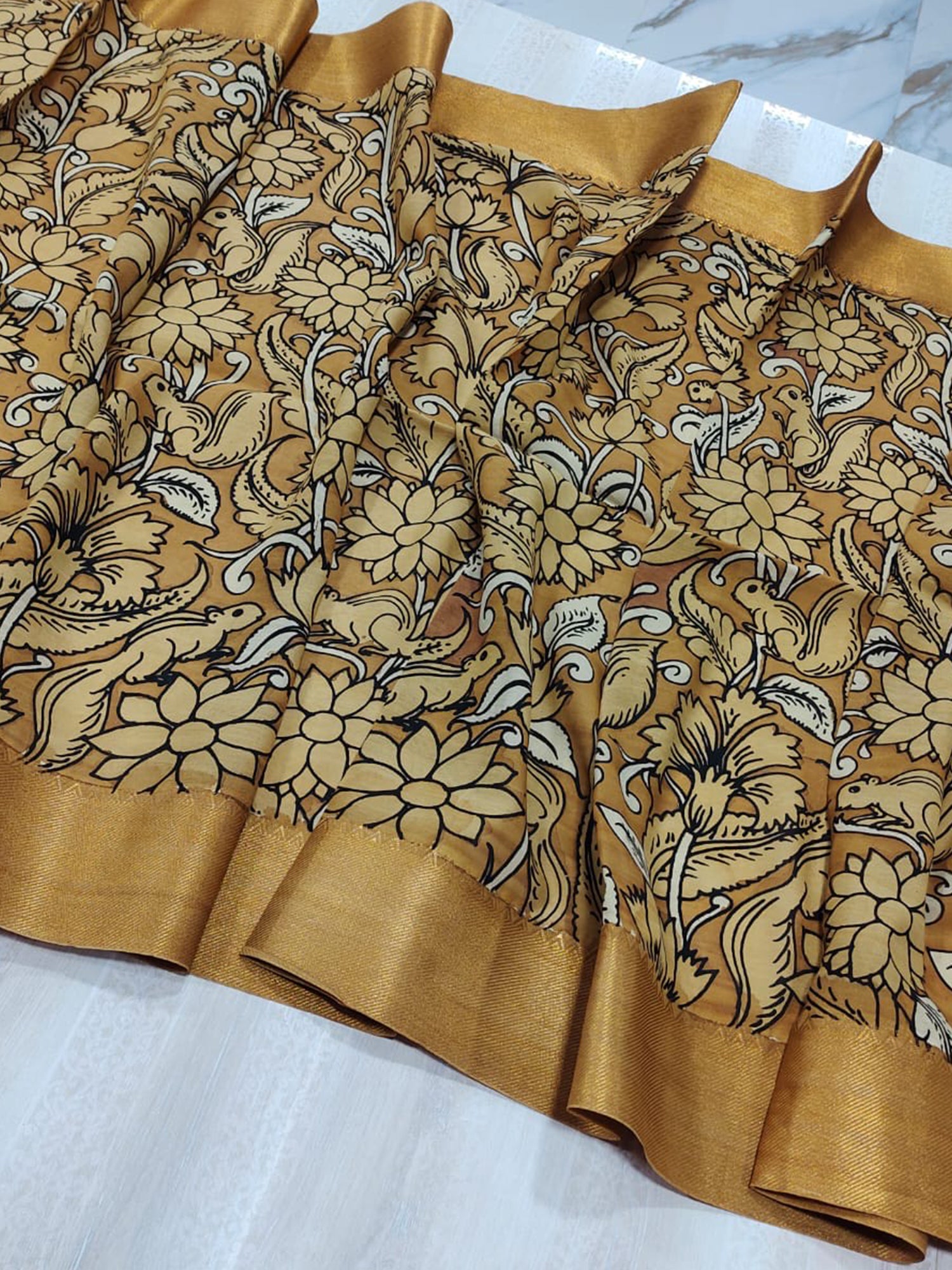 A pure handloom brown pure bangalore silk kalamkari hand painted dupatta by Mrida