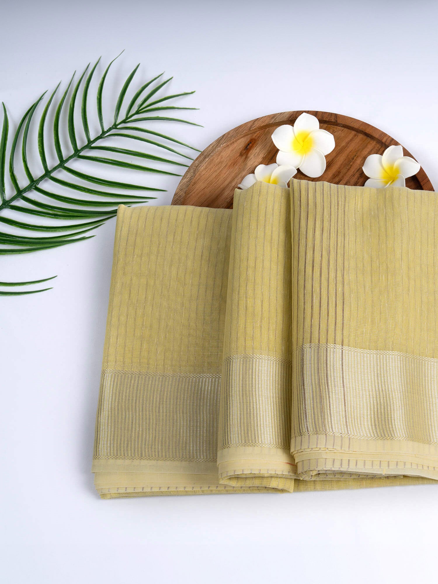 Light Yellow Maheshwari Tissue Cotton Silk casual wear Saree