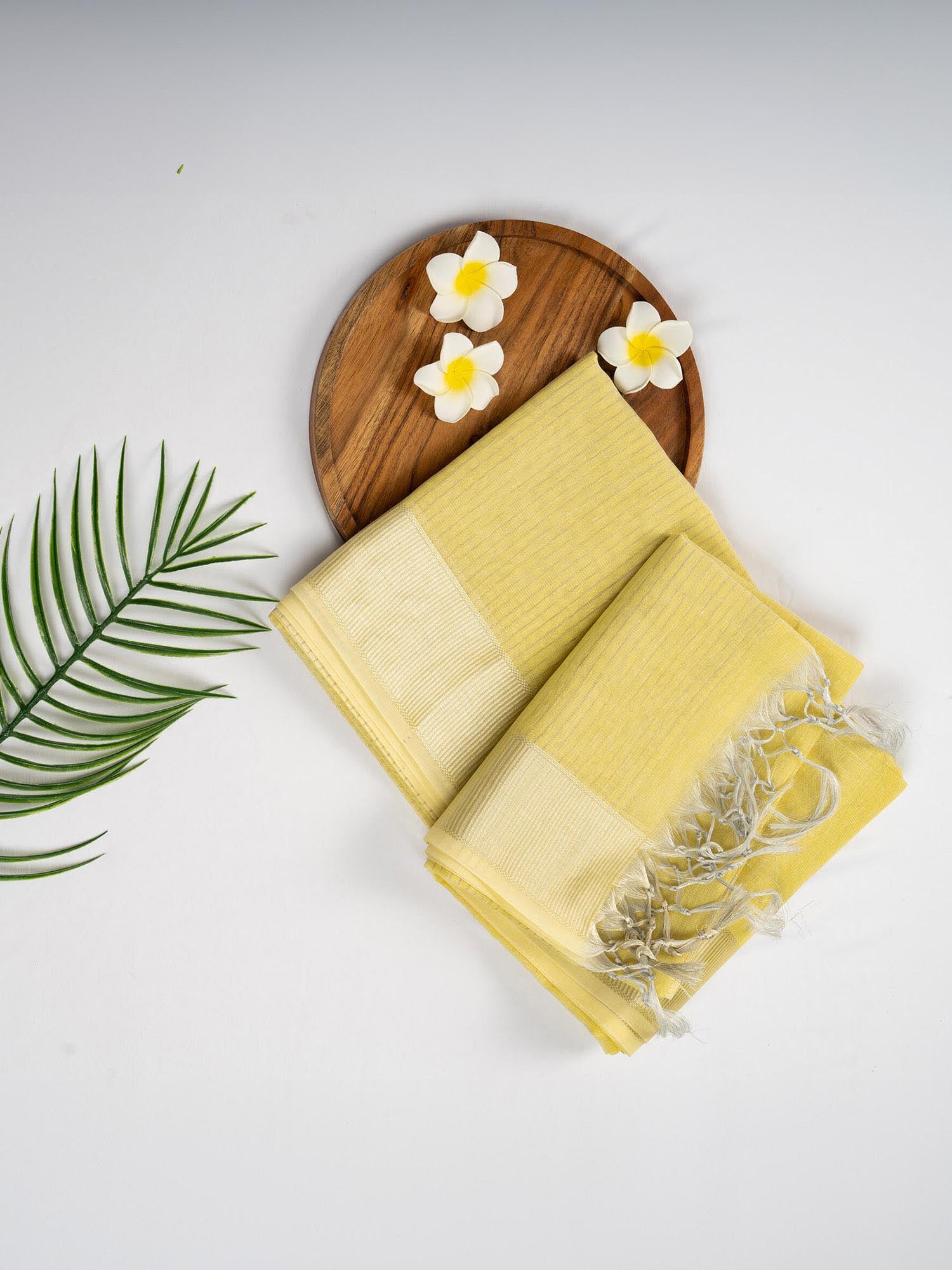 Light Yellow Maheshwari Tissue Cotton Silk casual wear Saree