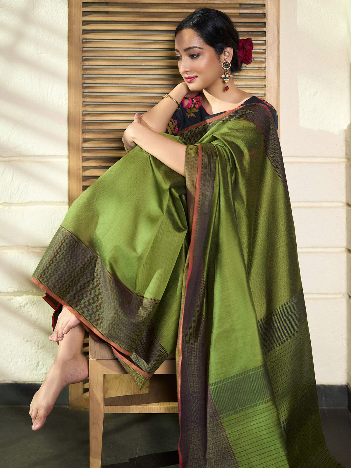 Black Maheshwari Cotton Resham Silk everyday wear Saree 