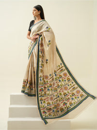 Where the River Remembers: Premium Pure Tussar Silk Saree in with Kantha Embroidery