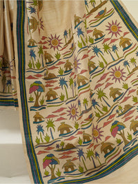 Where the River Remembers: Premium Pure Tussar Silk Saree in with Kantha Embroidery