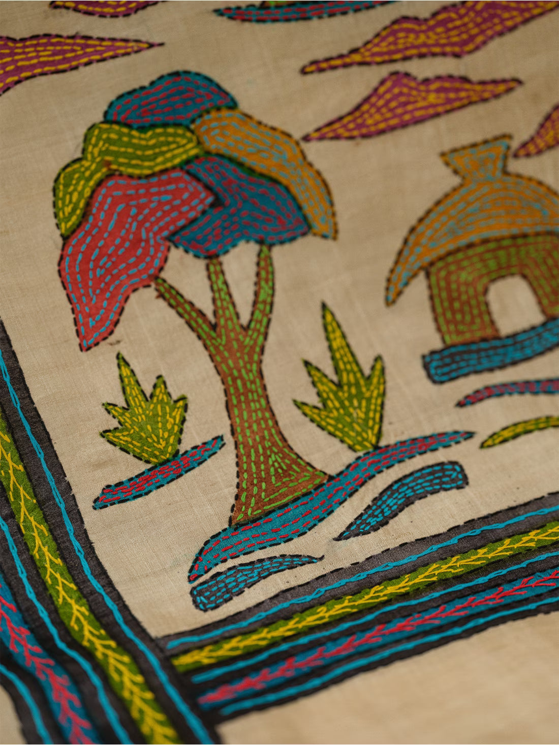Where the River Remembers: Premium Pure Tussar Silk Saree in with Kantha Embroidery