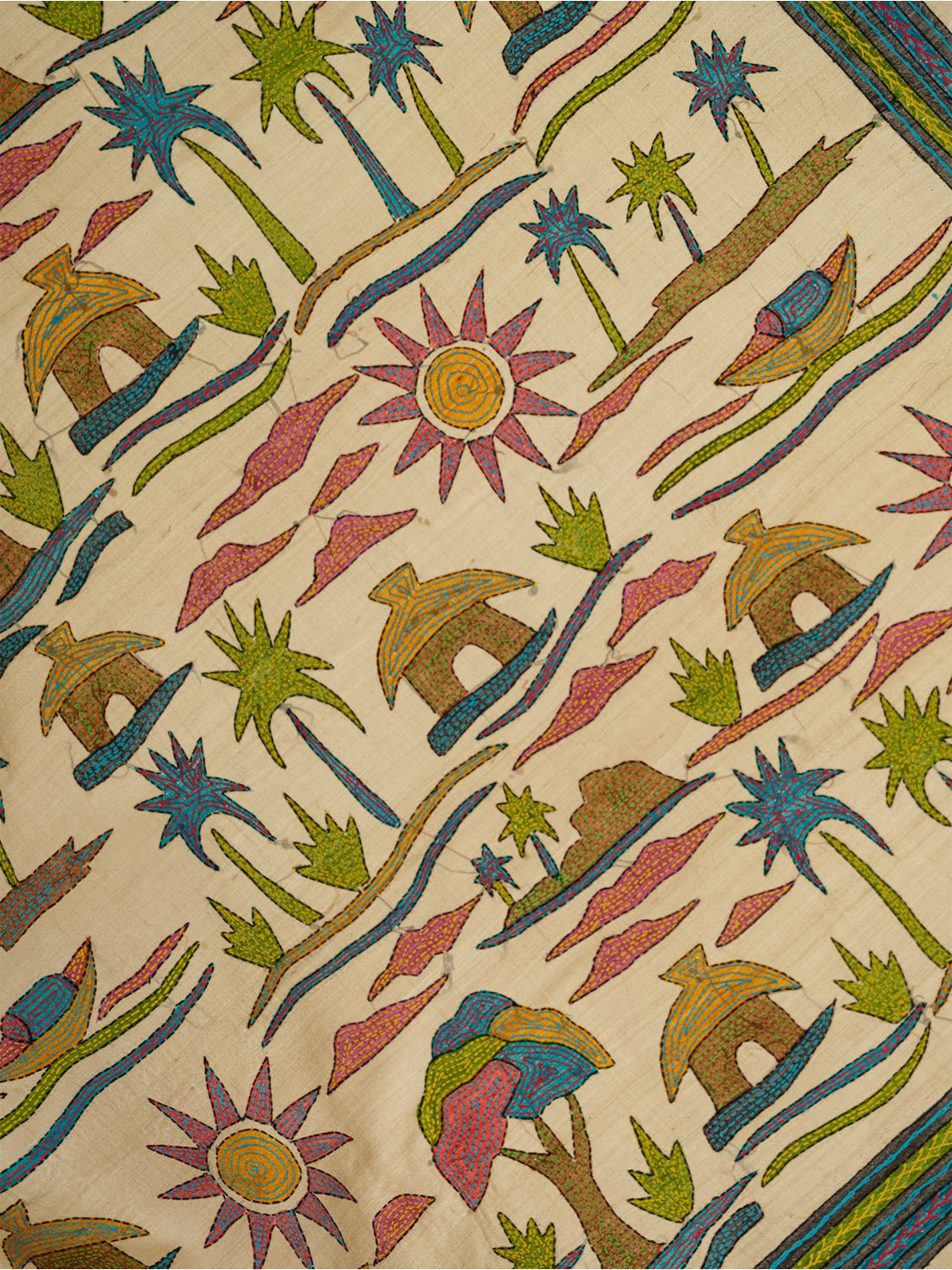Where the River Remembers: Premium Pure Tussar Silk Saree in with Kantha Embroidery