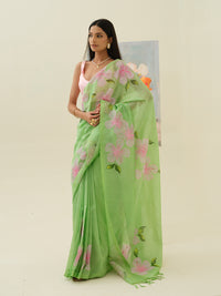 Morning Bloom Hand Painted Mangalgiri Silk Pattu Saree