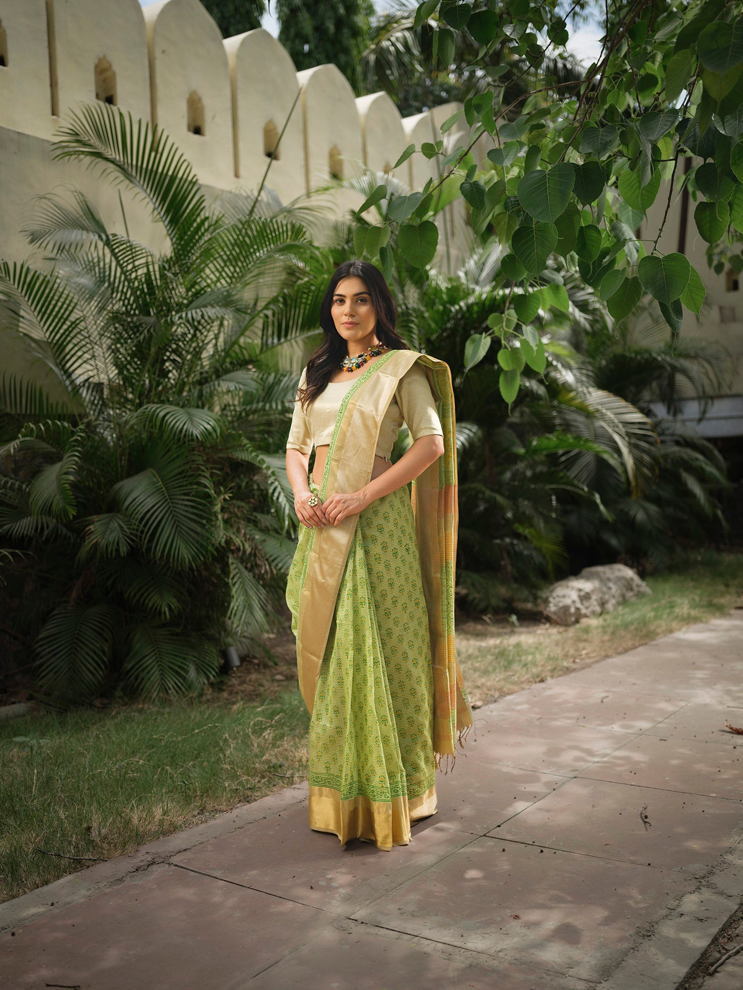 Green Handloom Maheshwari Saree