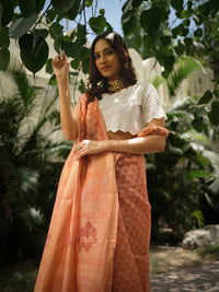 Peach Maheshwari handblock saree