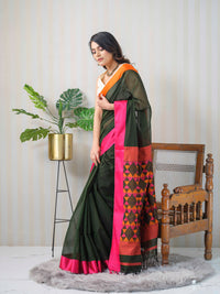 Green Maheshwari cotton silk saree