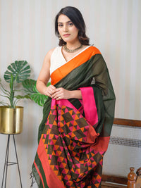 Green Maheshwari cotton silk saree