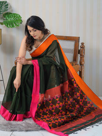 Green Maheshwari cotton silk saree