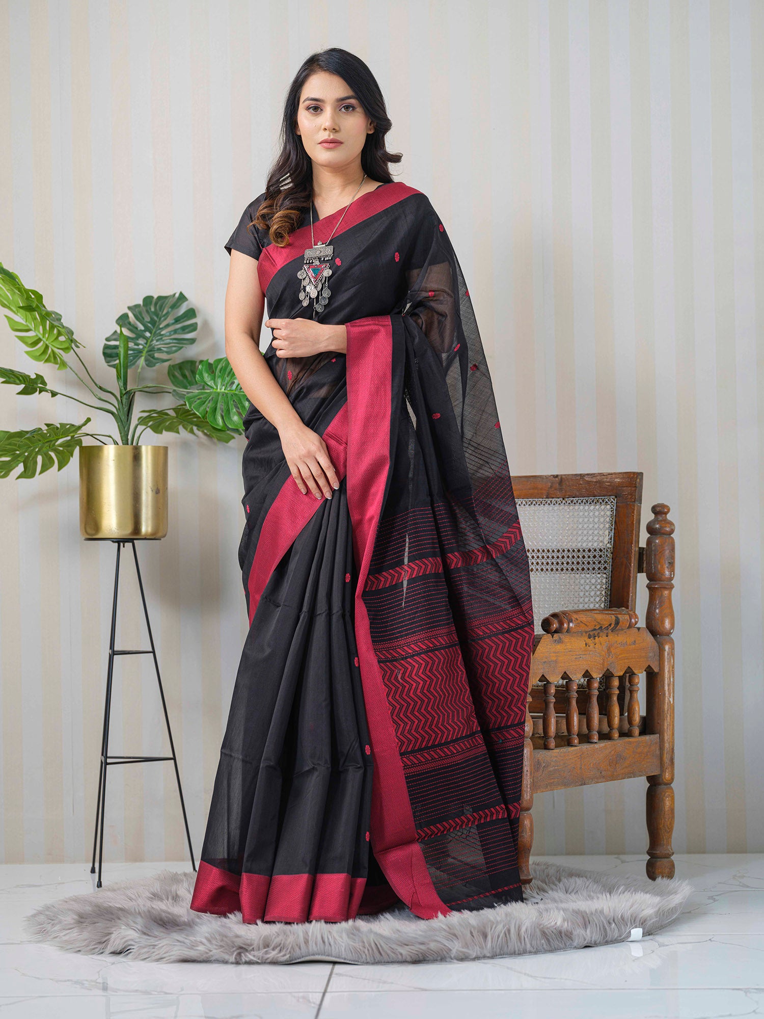 Black office wear cotton saree 