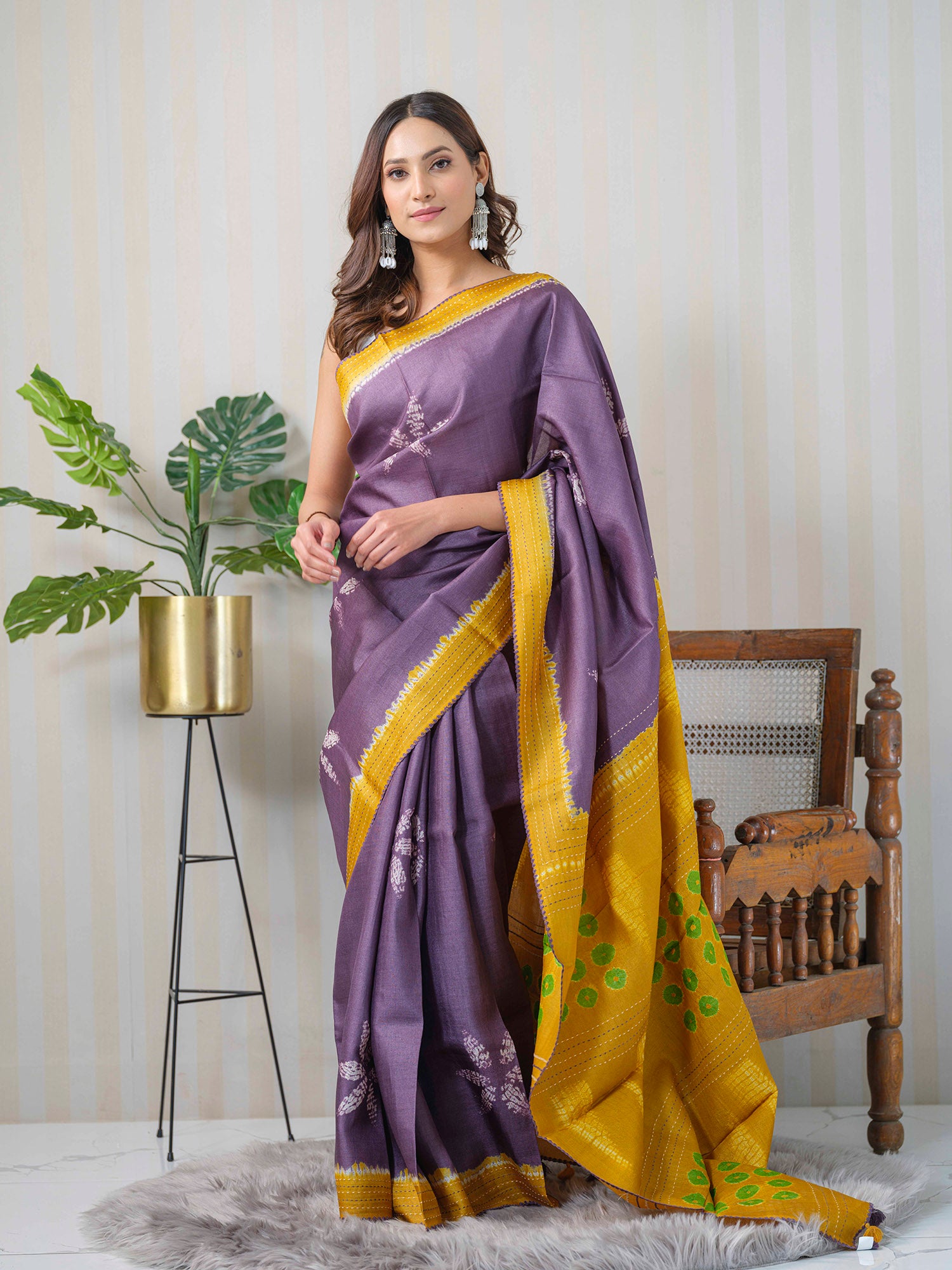 Shibori Tussar Silk Maheshwari saree.