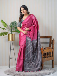 Cherry and grey Shibori Tussar Silk saree