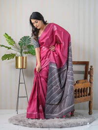 Cherry and grey Shibori Tussar Silk saree