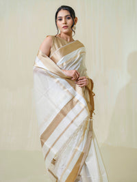 Off White Maheshwari Cotton Silk Saree with Resham