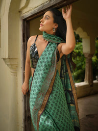 Green Maheshwari Bagh print saree