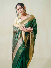 Bottle green Maheshwari cotton silk handmade saree with resham