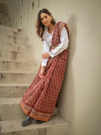 Brown Handloom Maheshwari Saree