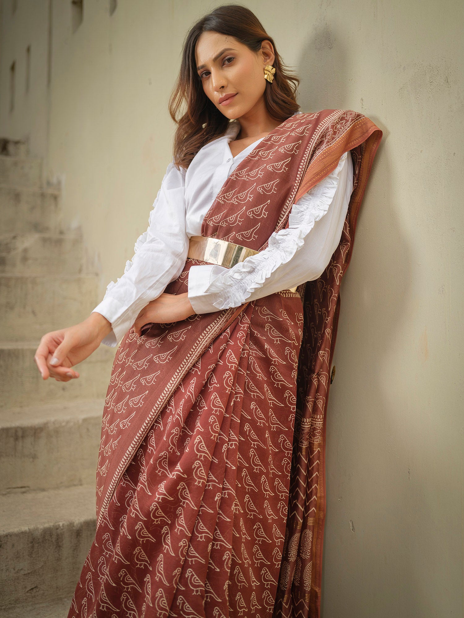 Brown Handloom Maheshwari Saree