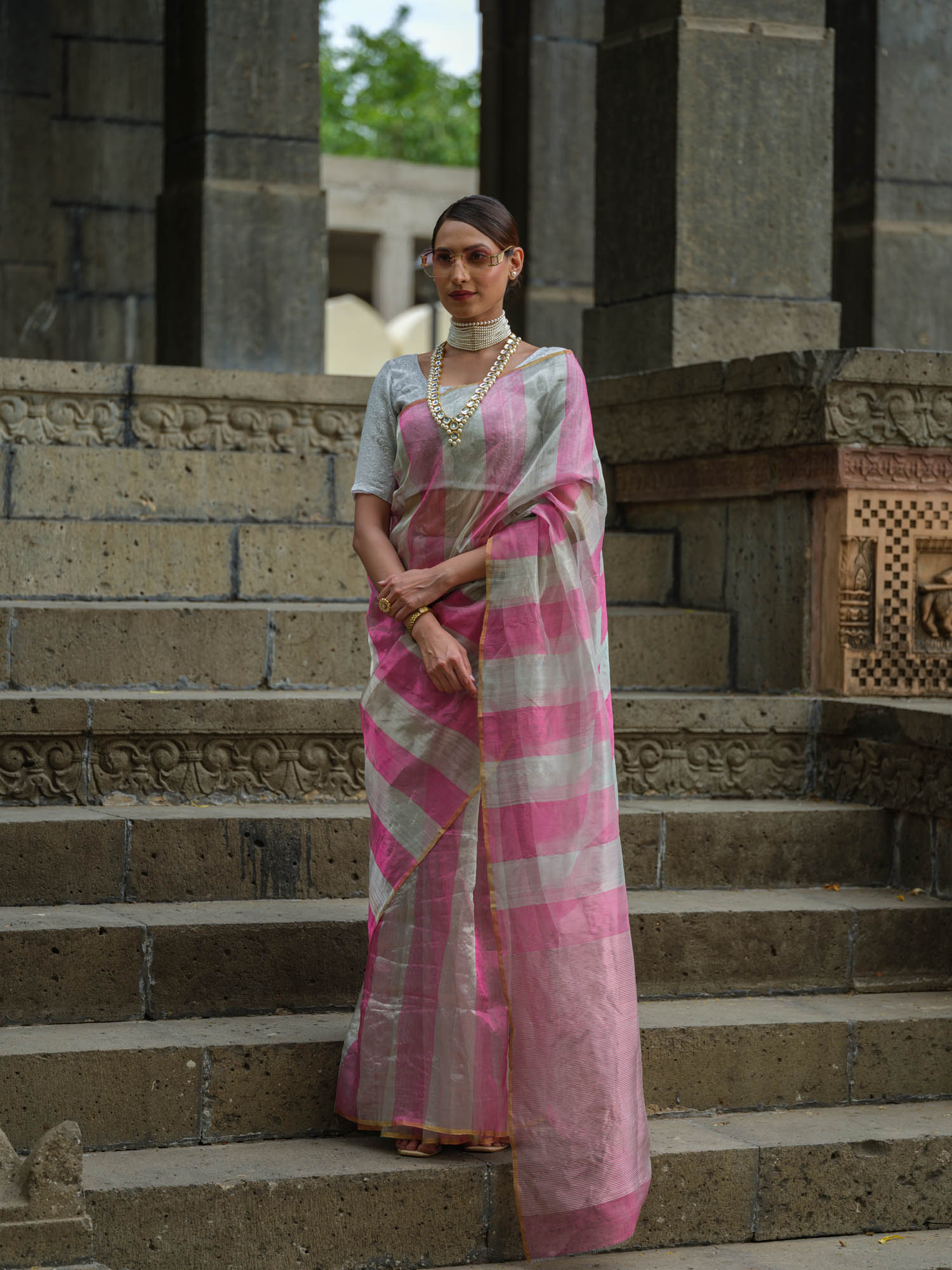 Fine silk festive wear and wedding wear saree in pink and silver 2024