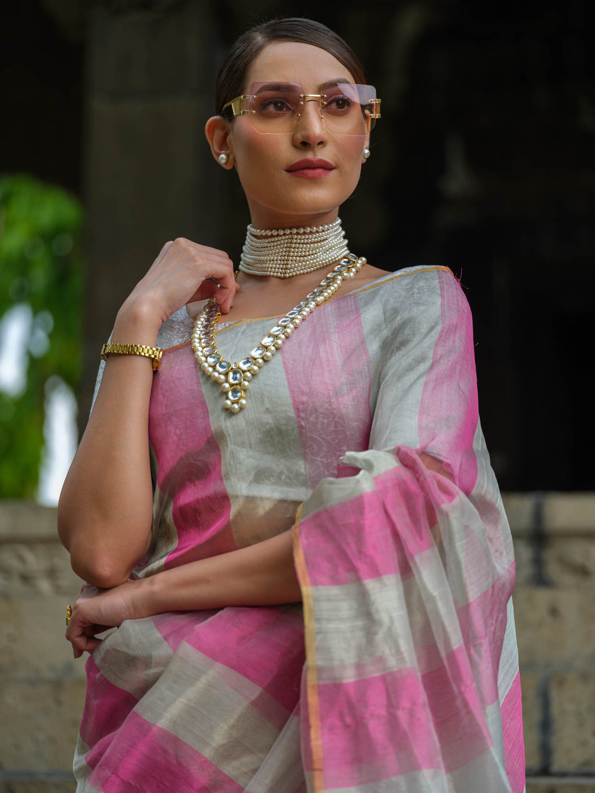 Fine silk festive wear and wedding wear saree in pink and silver 2024