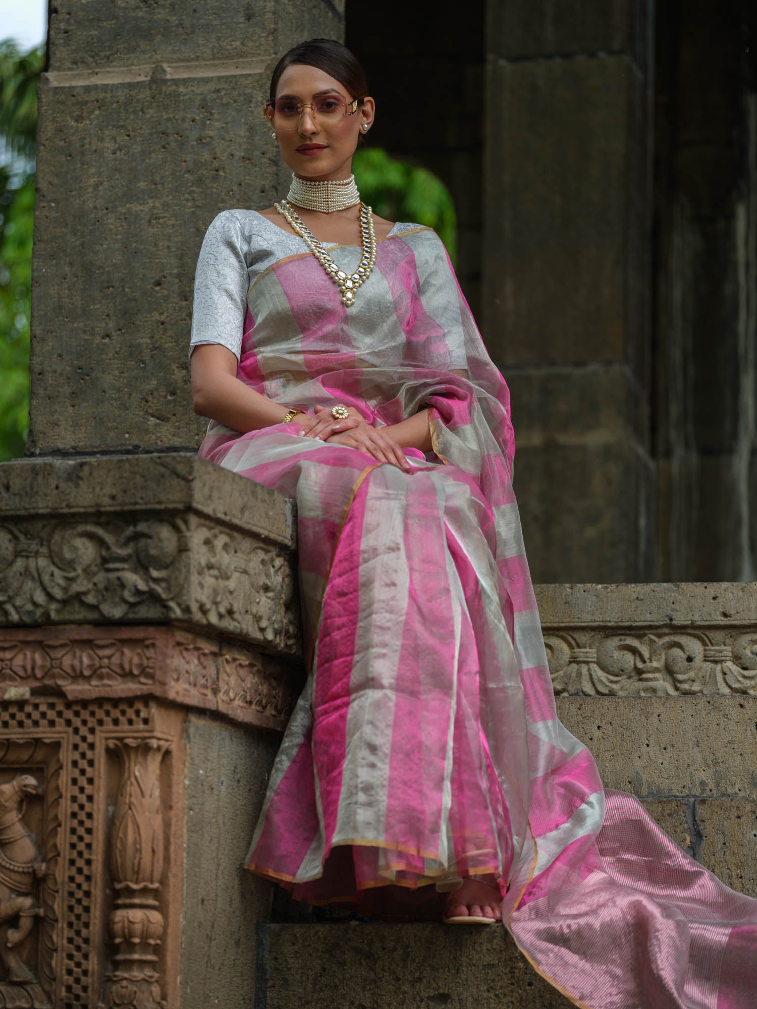 Fine silk festive wear and wedding wear saree in pink and silver 2024