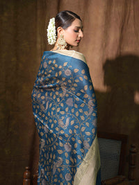 Pure Tussar silk Maheshwari saree with Kalamkari prints.