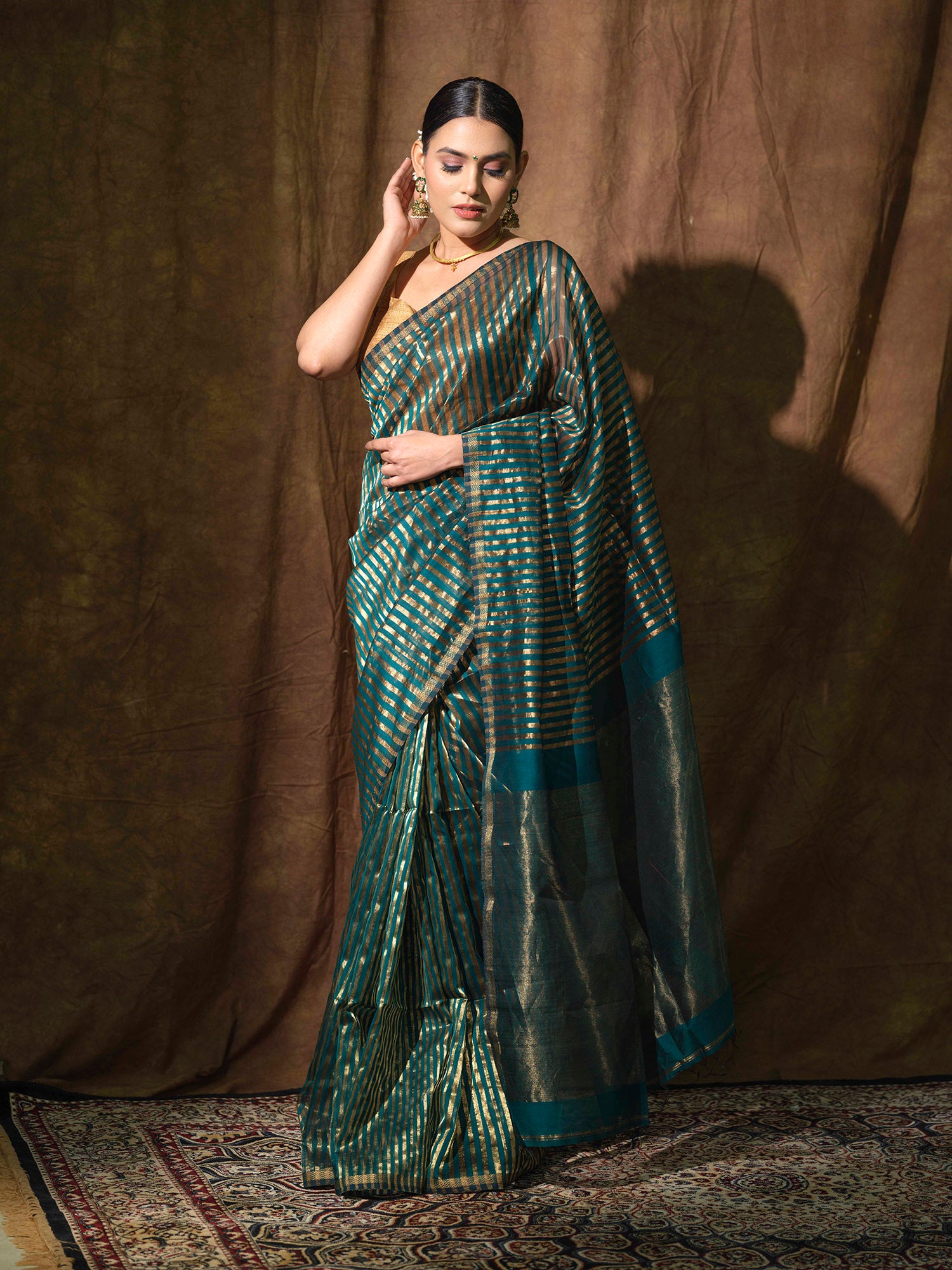 Green cotton tissue silk saree 