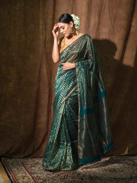 Green cotton tissue silk saree 