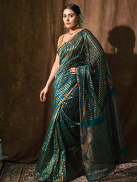 Green cotton tissue silk saree 