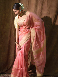 Peach Maheshwari tissue silk saree