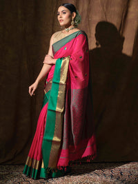 Pink and green Maheswari saree