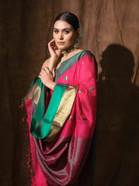 Pink and green Maheswari saree