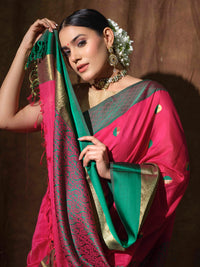 Pink and green Maheswari saree