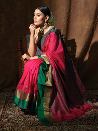 Pink and green Maheswari saree