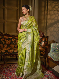 Vasantika - Lime Green Chanderi Pattu Silk Handloom Saree