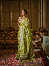 Vasantika - Lime Green Chanderi Pattu Silk Handloom Saree