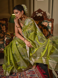 Vasantika - Lime Green Chanderi Pattu Silk Handloom Saree
