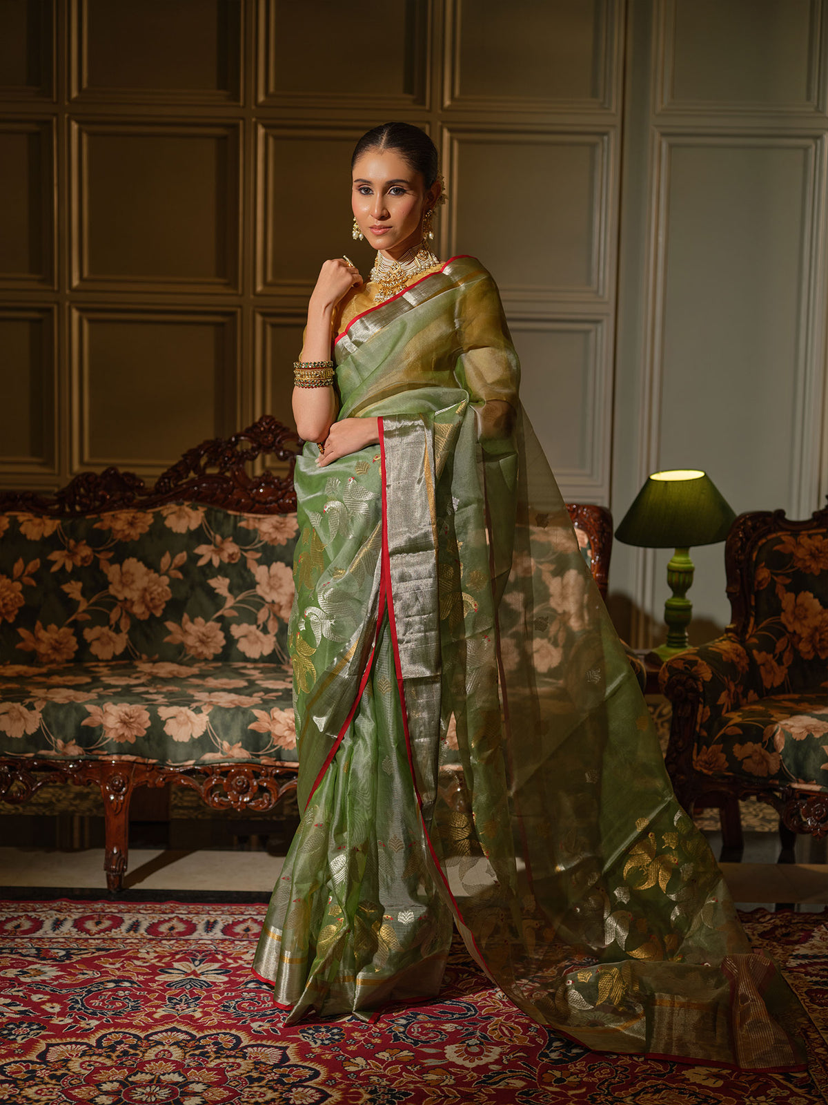 Chitrangada - Sage Green Chanderi Katan Silk Handloom Saree