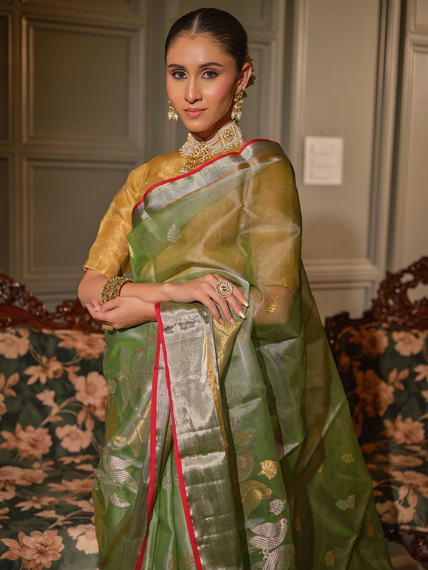 Chitrangada - Sage Green Chanderi Katan Silk Handloom Saree