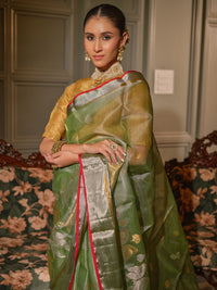 Chitrangada - Sage Green Chanderi Katan Silk Handloom Saree